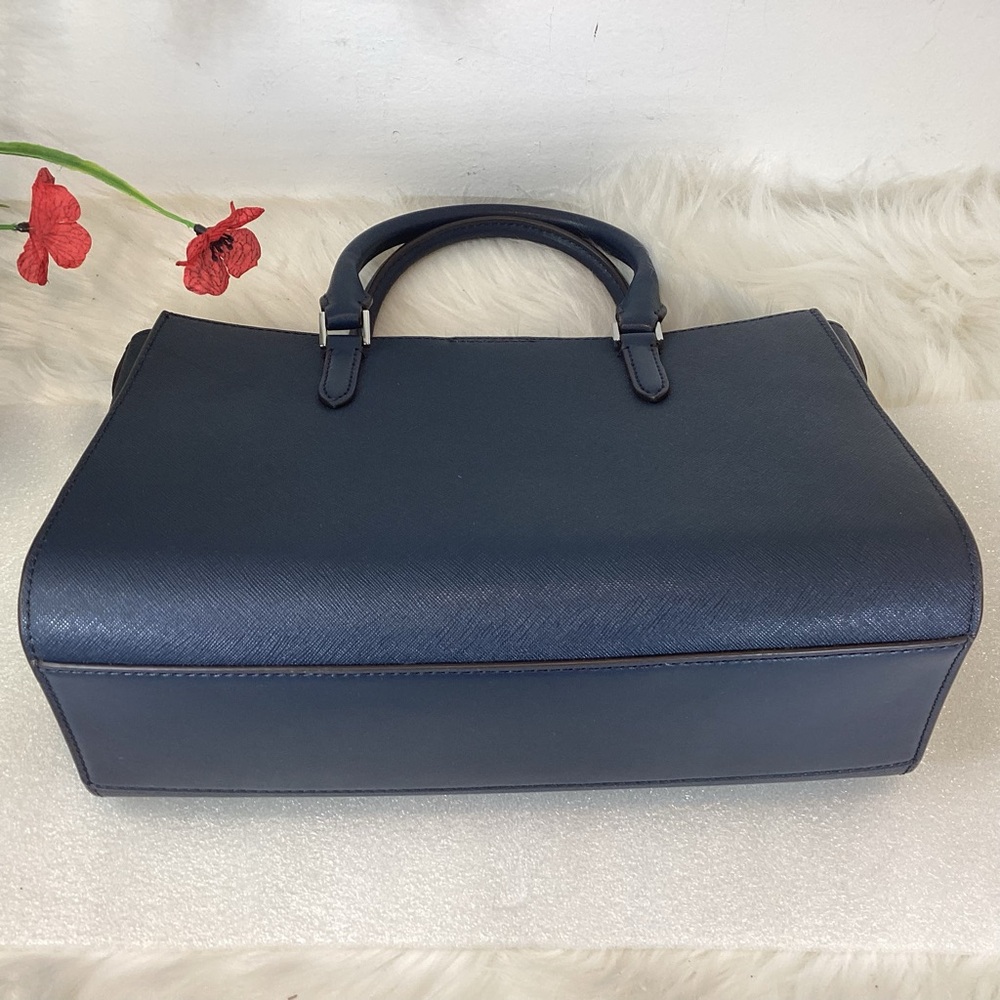 MICHAEL KORS CHARLOTTE MED SAFFIANO LEATHER SATCHEL TOTE BAG BLUE - Picture 5 of 10